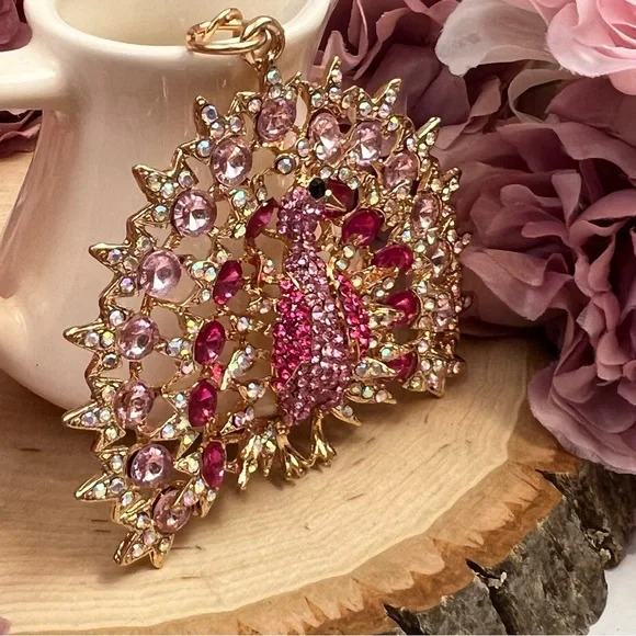 Beautiful Pink Crystal Peacock Keychain Charm - Picture 4 of 14